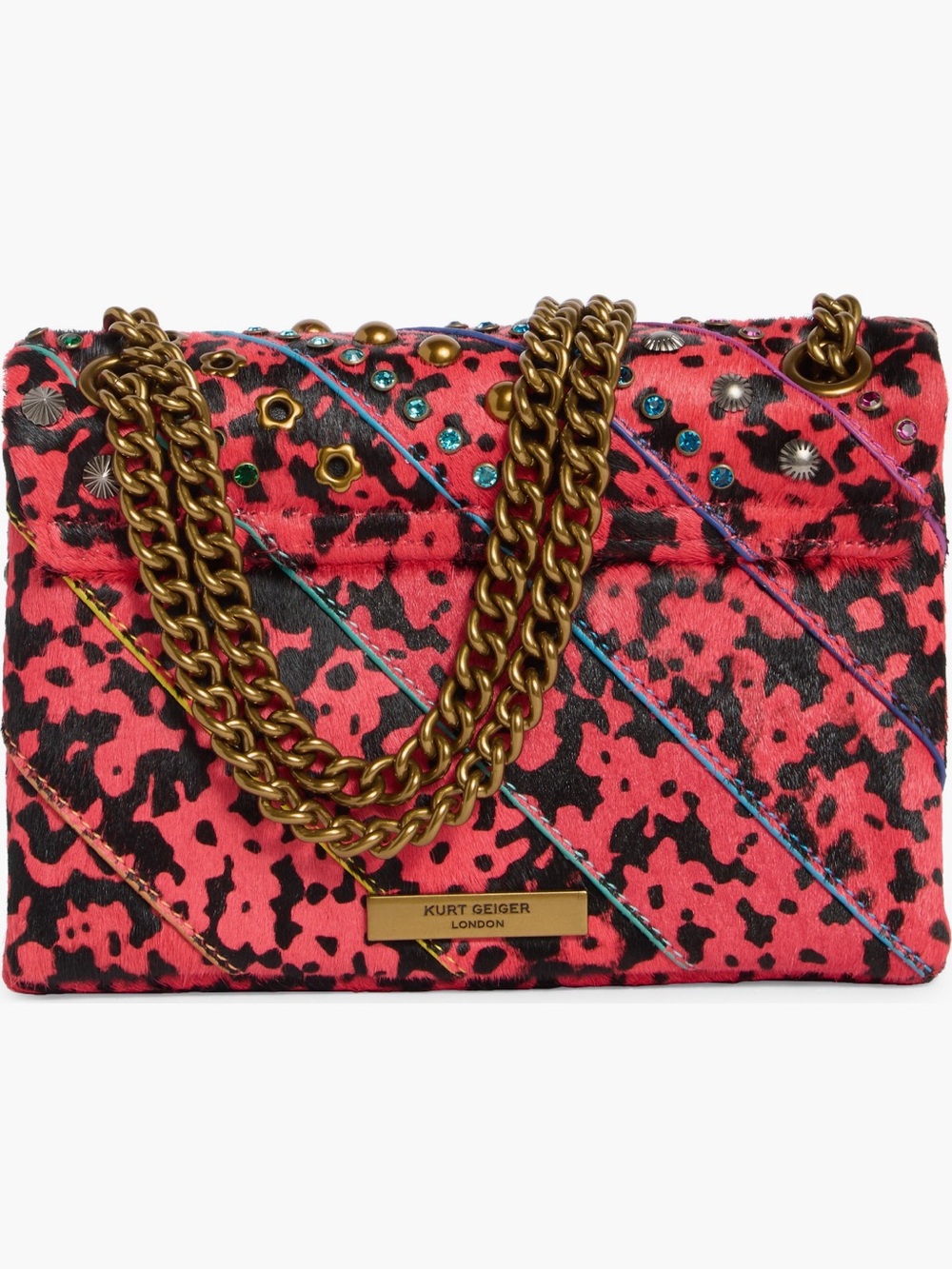 Kurt Geiger Pink Leopard-Print Quilted Shoulder Bag with Gold Chain - Picture 3 of 6